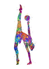 Rhythmic gymnastics ball watercolor art, abstract painting. sport art print, watercolor illustration rainbow, colorful, decoration wall art.