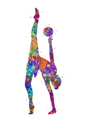 Foto op Canvas Rhythmic gymnastics ball watercolor art, abstract painting. sport art print, watercolor illustration rainbow, colorful, decoration wall art. © Yahya Art
