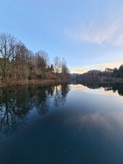 Lake Fürwiggetalsperre   in forest in winter in Sauerland, Germany 