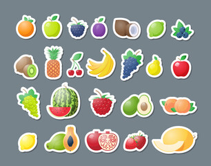 set fresh fruits stickers healthy food collection horizontal