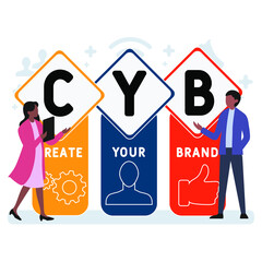 Flat design with people. CYB - Create Your Brand acronym, business concept background.   Vector illustration for website banner, marketing materials, business presentation, online advertising.