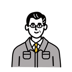 作業服　男性　ミドルエイジ 　笑顔　ポップ　手描き
