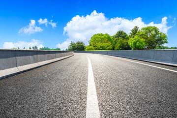 Fototapeta premium Asphalt road and green trees in spring season.