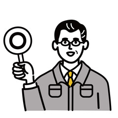 作業服　男性　ミドルエイジ 　セット　マル　○ ○× マルバツ　ポップ　手描き
