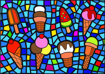 ice cream design colorful glass and pattem stained glass background illustration vector