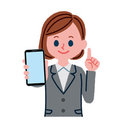 スマートフォンを持っているスーツを着た女性のイラスト