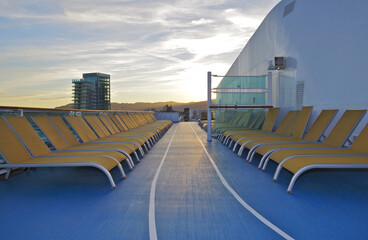 Staying fit with with  Nordic walking or jogging and running errands on outdoor deck track on...