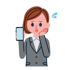 スマートフォンを持っているスーツを着た女性のイラスト