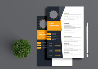 Professional Resume and Cover Letter Layout with Orange Accents - obrazy, fototapety, plakaty