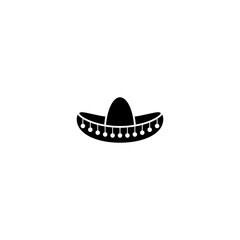 Sombrero, Mexican hat black icon. Flat logo isolated on white. vector illustration.