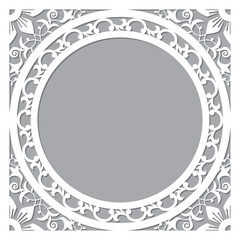 Traditional Morocan carved frame or border vector design - arabic pattern with flowers, leaves and swirls perfect for greeting card or wedding invitation
