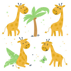 Set of doodle giraffes in different poses.