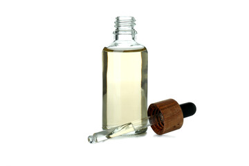 Dropper bottle with oil isolated on white background