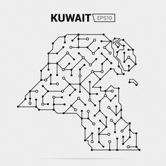 Abstract futuristic map of Kuwait. Electric circuit of the country. Vector illustration.	