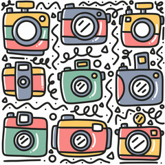 hand drawn camera doodle set