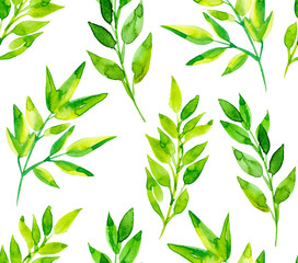Hand drawn watercolor seamless pattern illustration. Botanical clipart with eucalyptus branches and leaves. Perfect for wedding invitations, cards, prints, posters