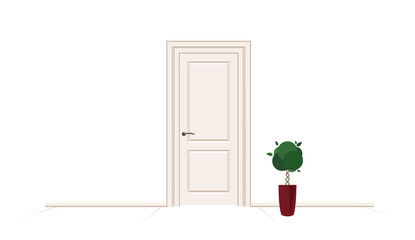 Mockup of door with flower. Symbol of business and work in office.