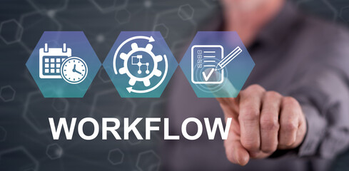 Man touching a workflow concept