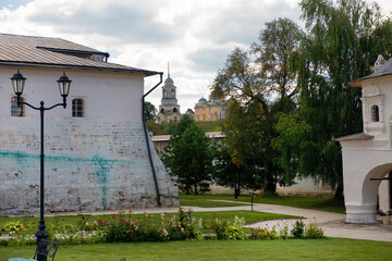 View of the Borisoglebsky Cathedral from the Holy Dormition Monastery, Staritsa town, Tver region.