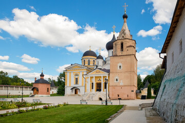 Fototapeta na wymiar View of the Trinity Church and the Assumption Cathedral in the Holy Assumption Monastery. Staritsa town, Tver region