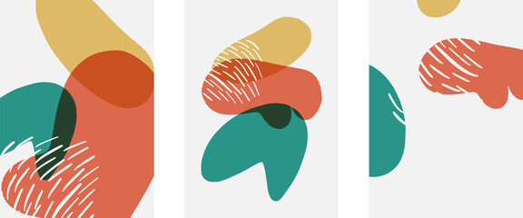 Hand drawn doodle shapes, wall art painting style, vector abstract background templates. A4 poster design or for covers, banners, flyers