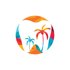 Fototapeta na wymiar Dental clinic dentistry logo design. Dental logo with the concept of tropical island.