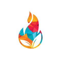 Fire leaf vector logo design. Eco green alternative energy logo design vector template.