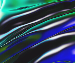 Iridescent vibrant liquid background texture. Fluid Colorful waves abstract render. Shiny acid with smooth folds like waves on a liquid surface.