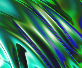 Iridescent vibrant liquid background texture. Fluid Colorful waves abstract render. Shiny acid with smooth folds like waves on a liquid surface.