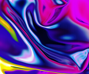 Obraz premium Iridescent vibrant liquid background texture. Fluid Colorful waves abstract render. Shiny acid with smooth folds like waves on a liquid surface.