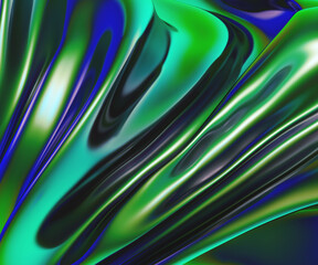 Iridescent vibrant liquid background texture. Fluid Colorful waves abstract render. Shiny acid with smooth folds like waves on a liquid surface.