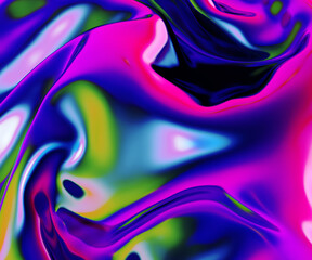 Iridescent vibrant liquid background texture. Fluid Colorful waves abstract render. Shiny acid with smooth folds like waves on a liquid surface.