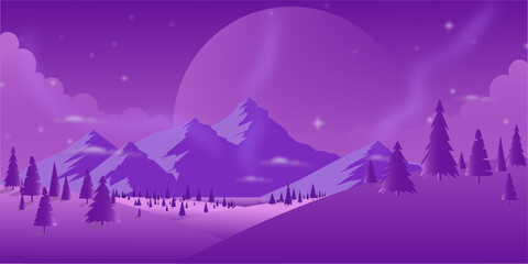 Fototapeta na wymiar A beautiful purple night calmness wallpaper with moon on hills