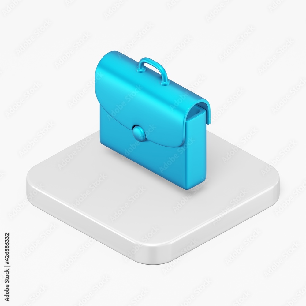 Poster blue briefcase icon. 3d rendering square button key isometric view, interface ui ux element.