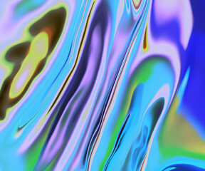 Iridescent vibrant liquid background texture. Fluid Colorful waves abstract render. Shiny acid with smooth folds like waves on a liquid surface.
