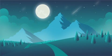 Fototapeta premium Full moon night background, landform in a nighttime view