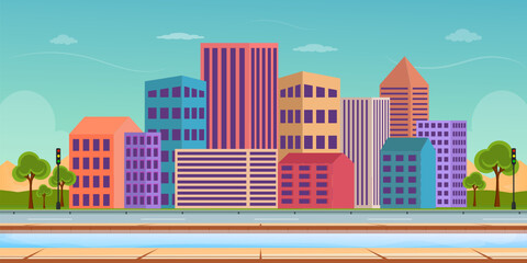 
A perfect view of cityscape background in editable design 

