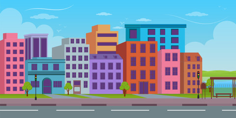 
Modern city background in flat vector 

