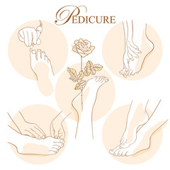 Pedicure, simple stylish icons for spa beauty salons, foot care