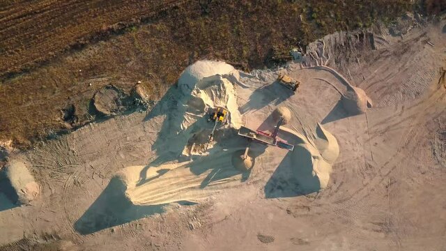 Aerial view of storage place of building materials sush as sand and cement