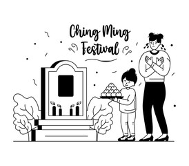 
A glyph style illustration of qingming offering festival 

