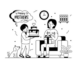 
A beautiful illustration of happy mothers day, cake for a mo from kid

