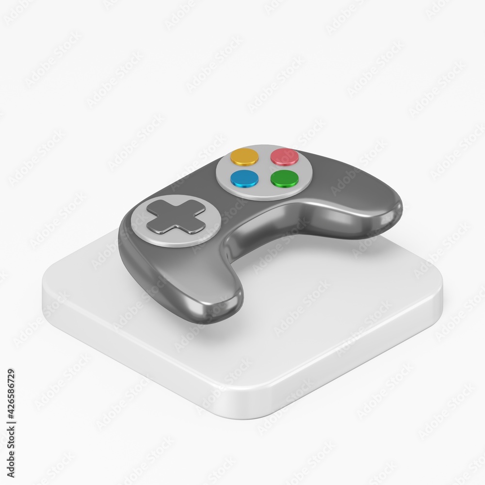 Poster black joystick icon. 3d rendering square button key isometric view, interface ui ux element.