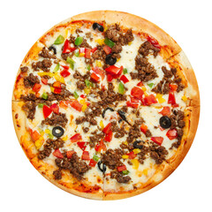 Isolated mexican pizza with minced meat on the white background