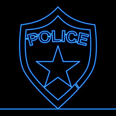 Continuous line drawing Police badge Sheriff neon