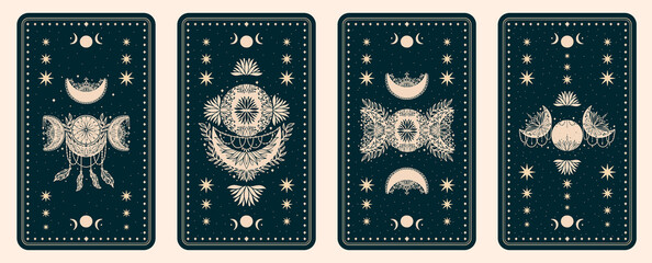 Mystical tarot desk card.Occult esoteric vintage tarot card.Witch fortune telling template theme. - obrazy, fototapety, plakaty