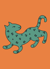 Hand drawn abstract tiger in modern, trendy colors, taro cards and boho concept, minimalism art.