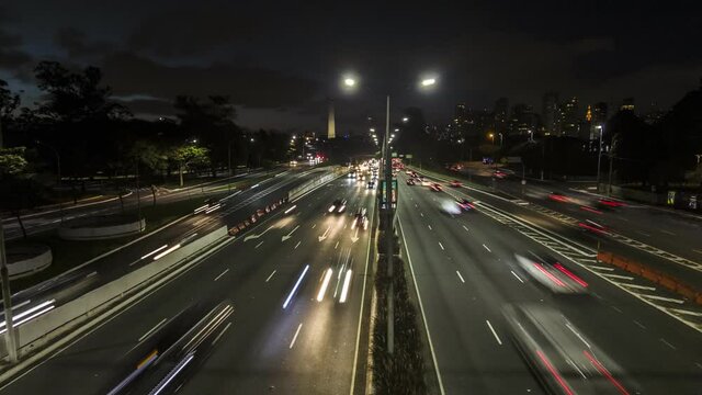 Time lapse of Traffic jam in 23 de Maio Avenue, near Ibirapuera Park at night