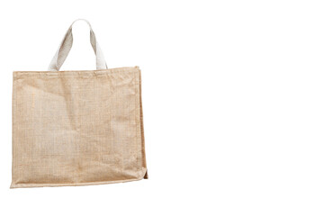Jute Hessian Large Shopping Bags isolate on white background, environment friendly product, natural material shopping bag