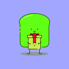 Cute toast hold gift box Illustration. modern simple food vector icon, flat graphic symbol in trendy flat design style. wallpaper. lockscreen. pattern. frame, background, backdrop, sign, logo.